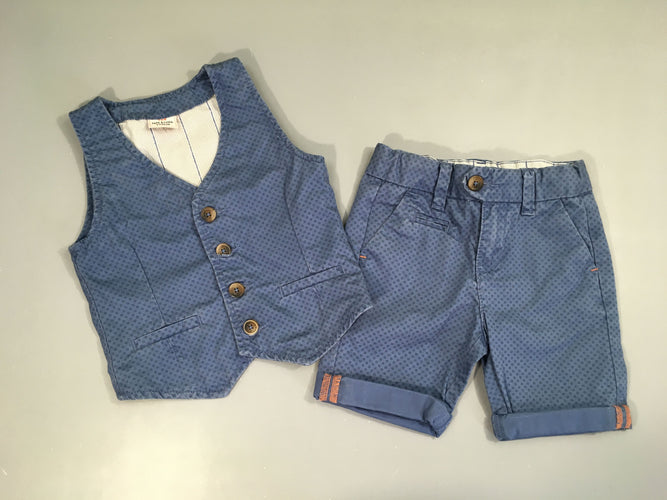 Gilet de costume s.m bleu motifs + bermuda chino, moins cher chez Petit Kiwi