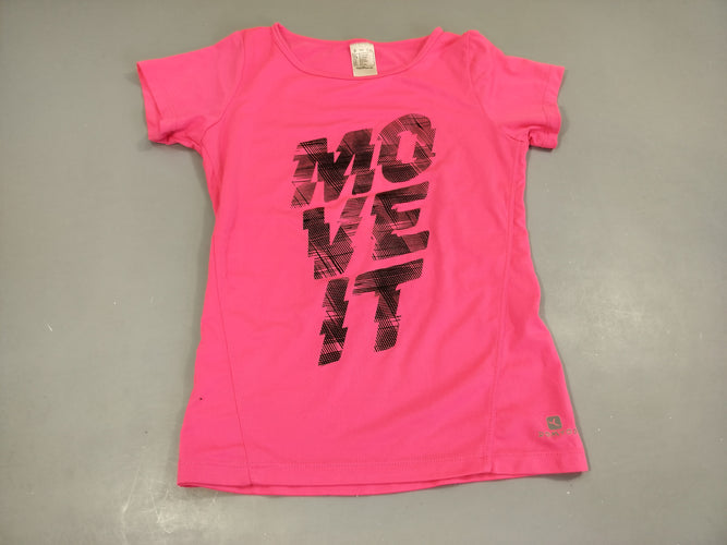 T-shirt m.c de sport rose, inscriptions noires, moins cher chez Petit Kiwi