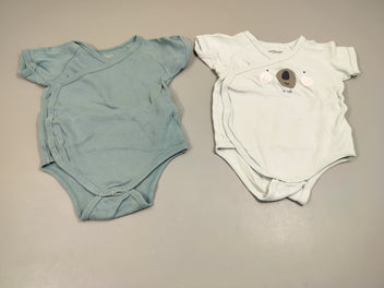 Lot de 2 bodies m.c 1 bleu clair , tête de koala/ 1 bleu 100% coton