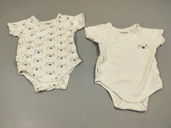 Lot de 2 bodies m.c 1blanc tête d'ours/ 1 blanc têtes d'ours 100% coton