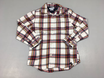 Chemise slim fit m.l blanche carreaux brun/rouge/bleu foncé