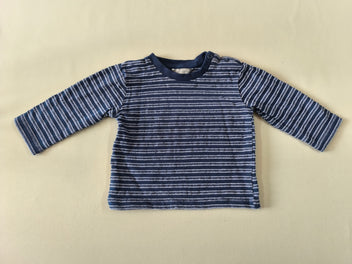 T-shirt m.l bleu foncé rayé blanc texturé
