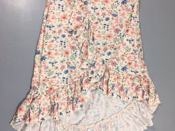 Jupe longue blanc fleurie rose bleu froufrou