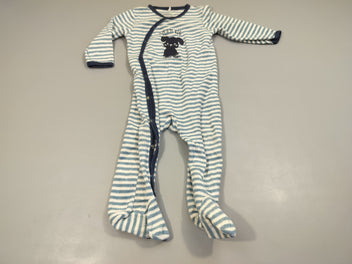 Pyjama velours rayé bleu, blanc , chien bleu marine 80% coton 20% polyester