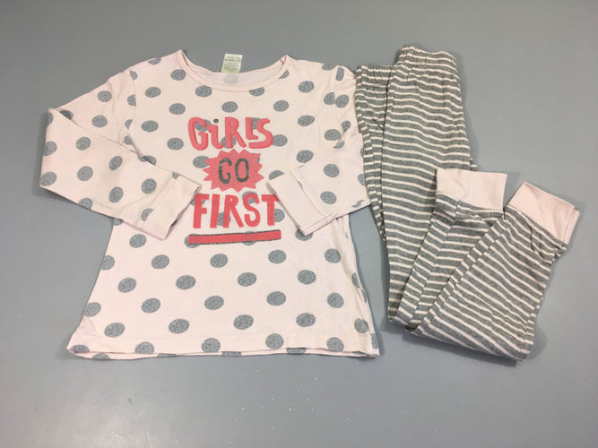 Pyjama 2pcs jersey rose rayé gris chiné, moins cher chez Petit Kiwi