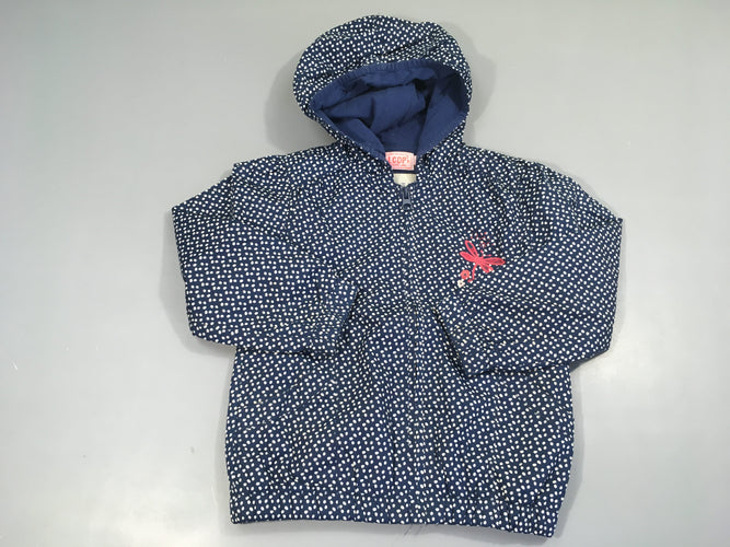Coupe-vent bleu pois doublé polar à capuche, moins cher chez Petit Kiwi