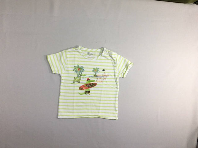 T-shirt m.c blanc rayé vert palmiers crocodile, moins cher chez Petit Kiwi