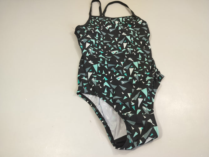 Maillot noir, motifs triangles bleus., moins cher chez Petit Kiwi