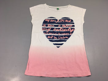 T-Shirt m.c blanc degradé rose motif coeur bleu/rose