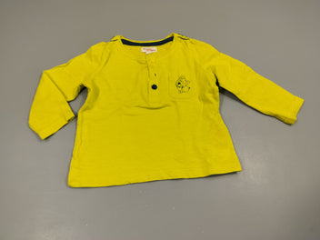 T-shirt m.c jaune anis flammé , poche avec chien bleu marine 100% coton