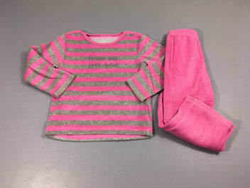 Pyjama 2pcs velours rose rayé gris Bonne nuit