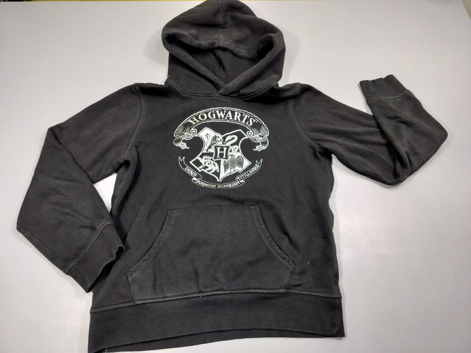 Sweat à capuche noir motifs Harr.y Potter argentés "Hogwarts", intérieur doux et chaud. 70% coton 30% polyester, moins cher chez Petit Kiwi