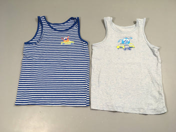 2 T-shirt s.m Floc usé-craquelé bleu / bleu rayé monstres voitures