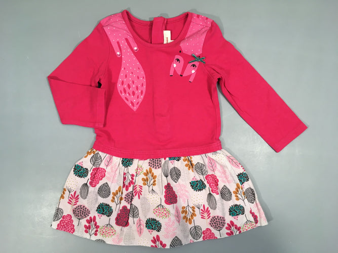 Robe m.l bi-matière fuchsia renarde/bas clair texturé feuillage, moins cher chez Petit Kiwi