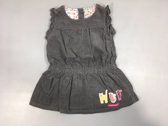 Robe s.m velours gris froufrou épaules, moins cher chez Petit Kiwi