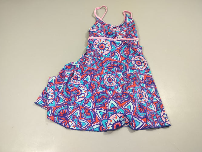 Maillot robe à motifs rose, bleu, mauve,...Pas de taille indiqué, estimée  6a, moins cher chez Petit Kiwi