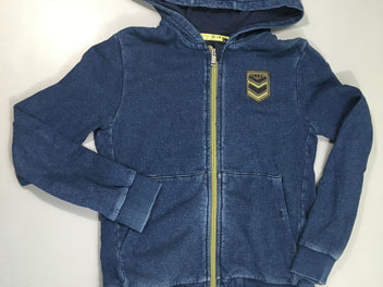 Sweat zippé à capuche bleu denim effet délavé Ikks