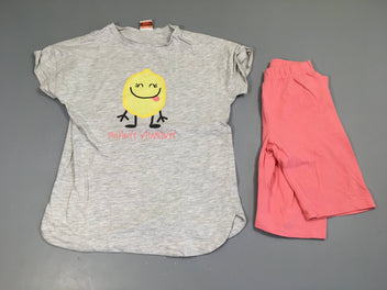 Pyjashort 2pcs jersey gris chiné/rose citron
