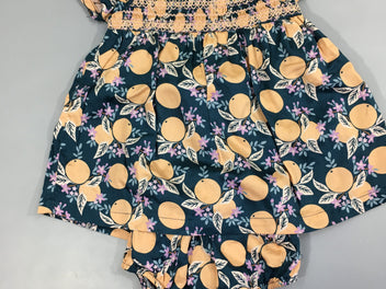 Robe coton m.c imprimé vert foncé fleurs et s.mock + bloomer