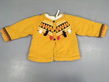Gilet jaune floches doublé velours, très légèrement bouloché
