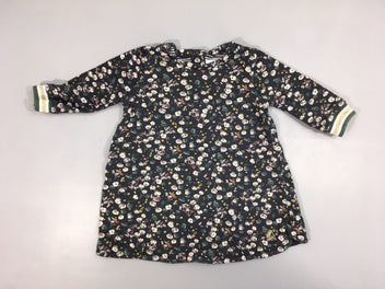 Robe m.l molleton bleu foncé fleurs, légèrement boulochée