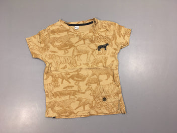T-shirt m.c beige animaux col v tigre