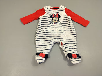 Ensemble Pyjama velours sa blanc rayé bleu marine Minnie 75% coton 25% polyester+ Body m.l rouge 100% coton