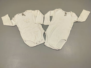 Lot de 2 bodies ml 1blanc motif ours/ 1 blanc motif étoile 100% coton