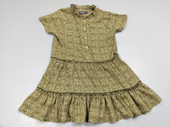 Robe Like Flo  m.c  verte fluide imprimé léopard. 100% polyester, moins cher chez Petit Kiwi