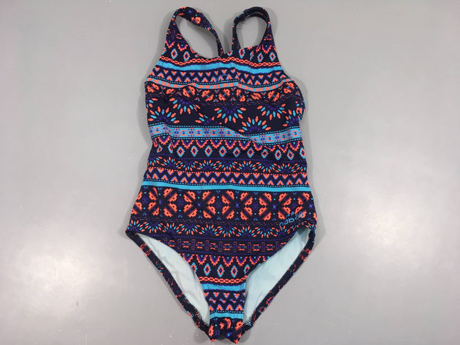 Maillot de bain bleu foncé motifs orangés-bleus-mauves 6a?, moins cher chez Petit Kiwi
