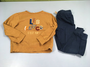 Pyjama 2 pcs.molleton jersey ocre-bleu foncé Potes Légèrement bouloché