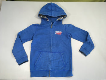 Sweat zippé à capuche bleu flammé légèrement délavé