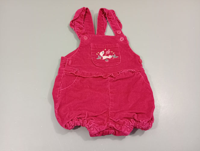 Salopette short velours côtelé  rose fuchsia, écureuil, moins cher chez Petit Kiwi
