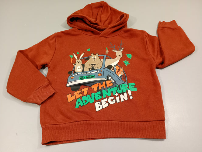 Sweat à capuche marron animaux dans une voiture. "  Un peu bouloché, moins cher chez Petit Kiwi