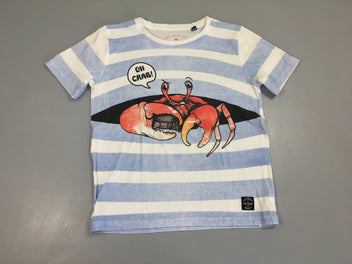 T-shirt m.c blanc rayé bleu crabe, légèrement bouloché