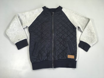 Sweat zippé bi-matière bleu/gris, bouloché