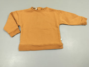 Sweat camel, inscriptions. légèrement délavé 95% coton 5% élasthanne