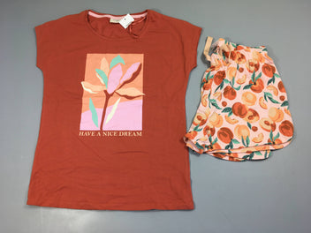 NEUF Pyjashort 2pcs jersey terra cota fleur/abricots