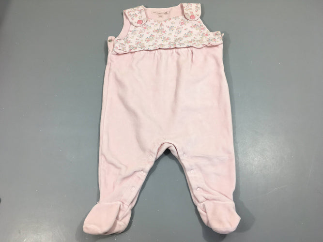 Pyjama s.m velour rose, tissu fleurs, moins cher chez Petit Kiwi