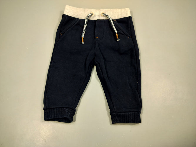 Pantalon jogging bleu marine, gris clair taille et chevilles élastiques 85% coton  15% polyester, moins cher chez Petit Kiwi