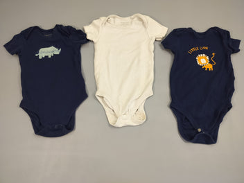 Lot de 3 bodies , 1bleu marine rhinocéros, 1 blanc, 1 bleu marine lion