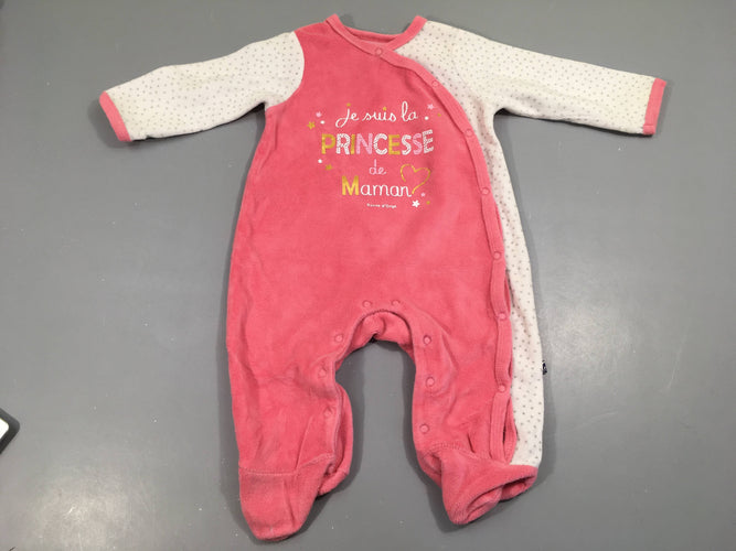 Pyjama velours rose et blanc, princesse, moins cher chez Petit Kiwi