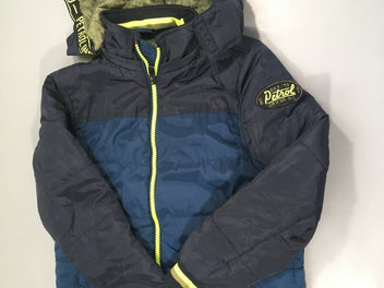 Veste à capuche amovible mi-saison bleu foncé tirette jaune