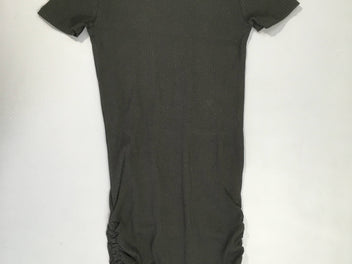 Robe m.c jersey noire côtelée fleur strass fronces sur les côtés