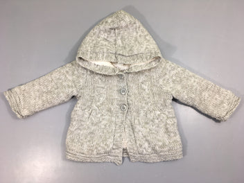 Gilet veste à capuche mailles grise doublé peluche