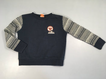 Sweat bleu marine flammé manches mailles, un peu bouloché