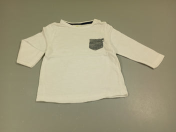 T-shirt m.l blanc flammé, petite poche bleu marine rayé blanc