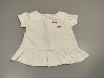 T-shirt m.c blanc , libellules , volant sur le dessous 100% coton