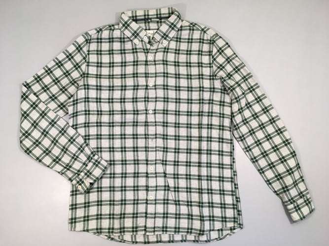 Chemise m.l flanelle carreaux gris/vert, laine?, moins cher chez Petit Kiwi
