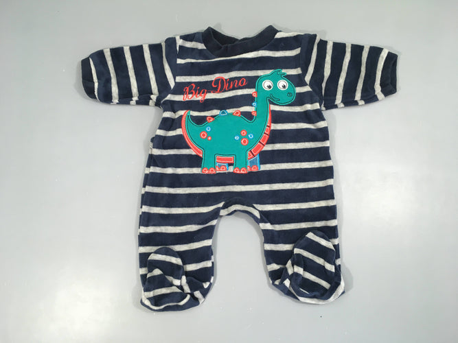 Pyjama velours rayé gris-bleu Dino, moins cher chez Petit Kiwi